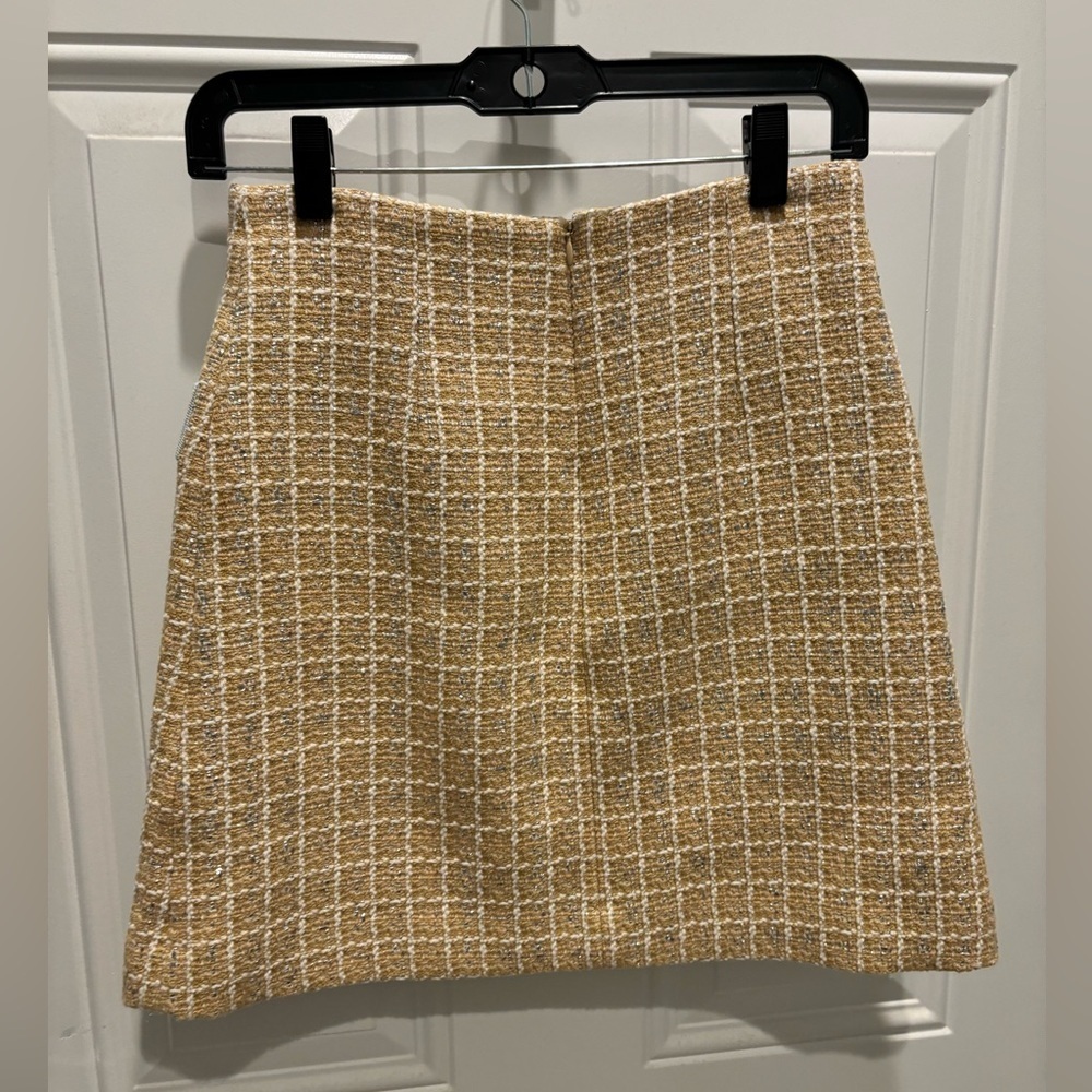 $523 Sandro Women Beige Tweed High Waist Metallic A-Line Mini Short Skirt Size 1 - Picture 3 of 6